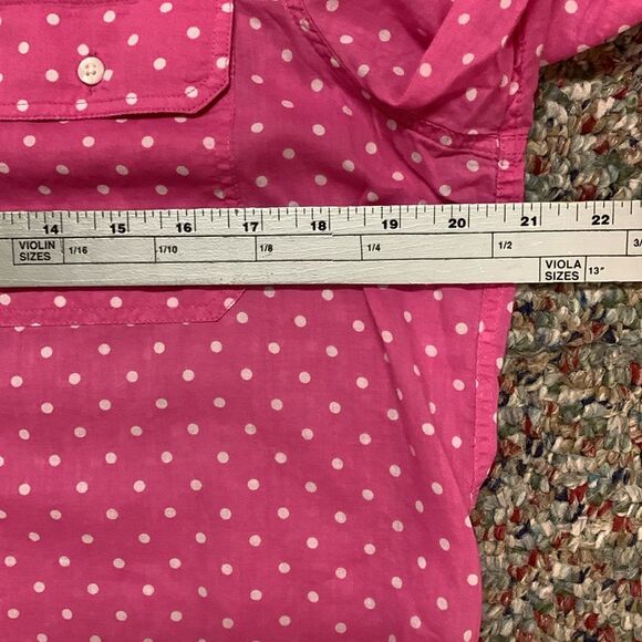 Lauren Ralph Lauren Bright Pink White Dot Cotton Voile LS Button Shirt Size PL - Picture 9 of 10